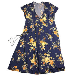 Old Navy Midi Wrap Dress Womens Large Tie Waist Floral Bloomcore Fall Transition